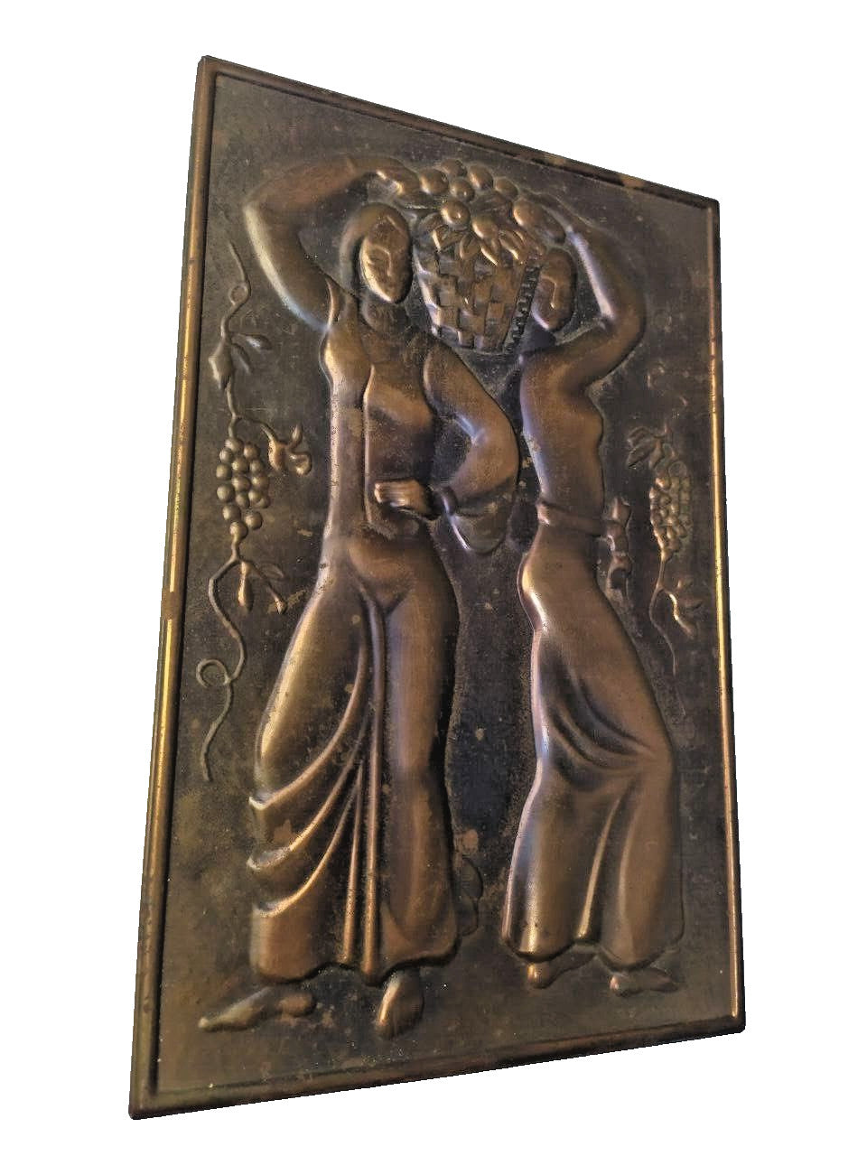 Embossed metal wall art with grapevines and two women figures – detail 5