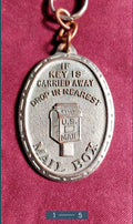 Vintage key tag with raised U.S. mail box and drop in nearest mail box text