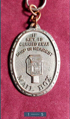 Vintage key tag with raised U.S. mail box and drop in nearest mail box text
