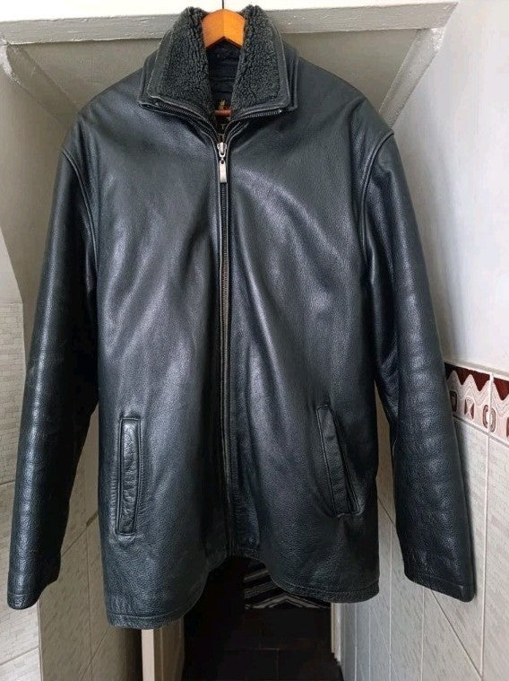 Vintage leather jacket mens back view in black genuine leather