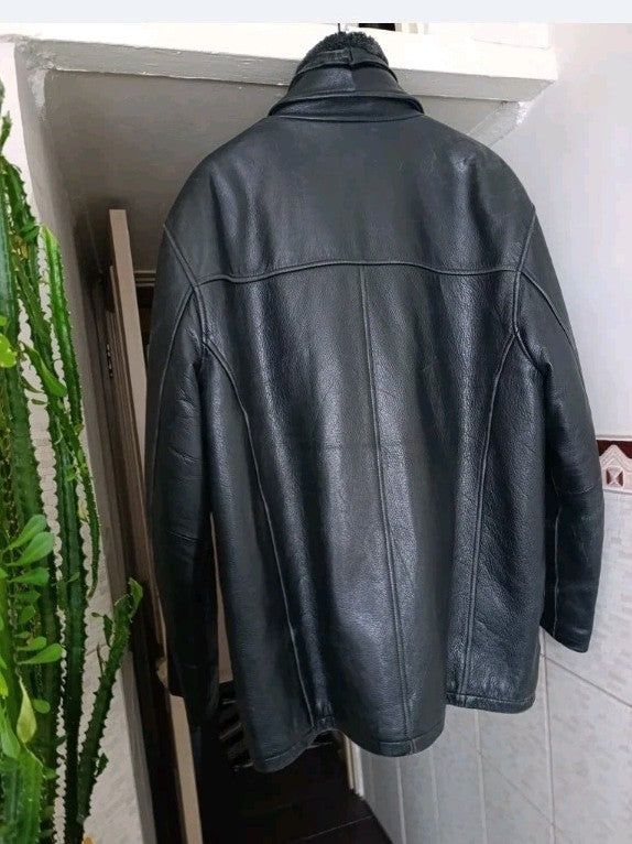 Vintage fur collar jacket with detachable dark grey collar