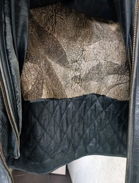 Vintage leather jacket mens back view in black genuine leather – detail 8