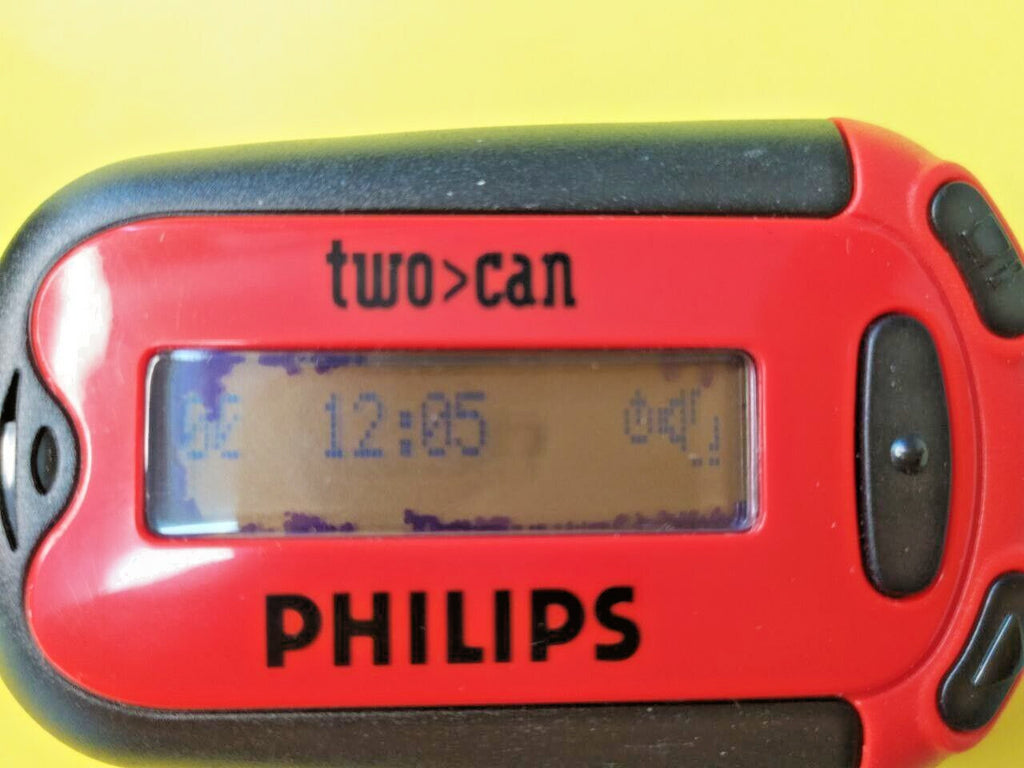 Philips pager LCD screen showing numbers and time