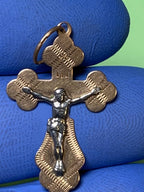 Vintage Russian gold cross pendant in solid 14K yellow gold with crucifix design