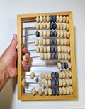 Vintage Soviet abacus schoty with wooden frame, 10 metal rods and two-tone beads