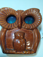 Elektronika clock owl with owlet, brown glazed ceramic body, front view – detail 14