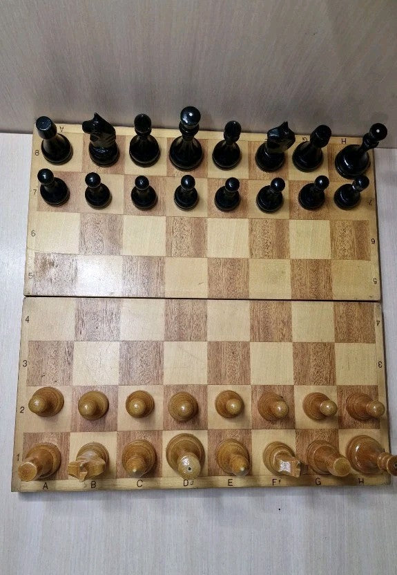 Soviet board game folding board with backgammon layout inside