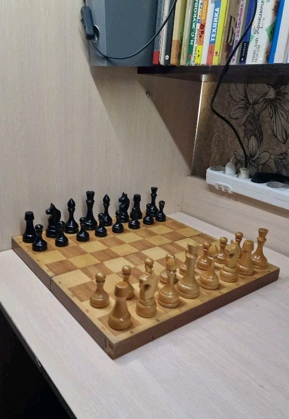 Felt pads on the bases of the USSR board game chess pieces
