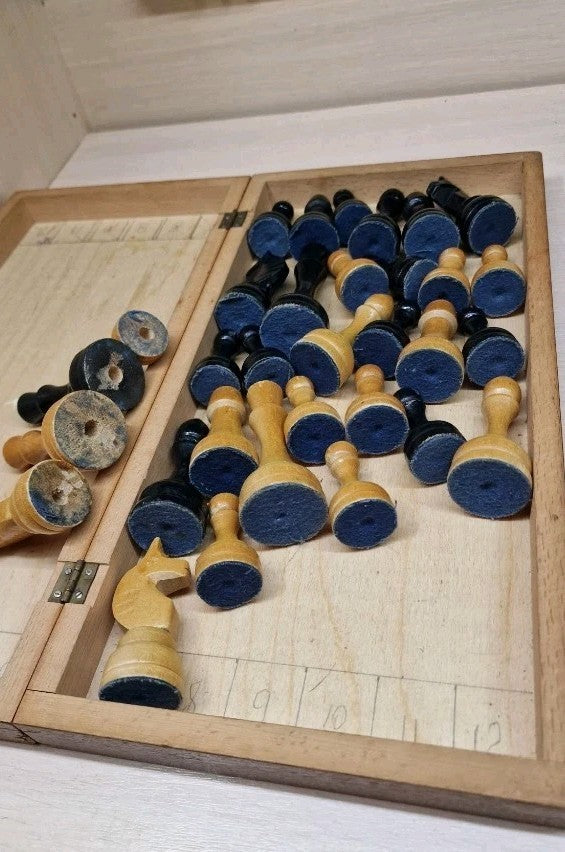 Felt pads on the bases of the USSR board game chess pieces – detail 7