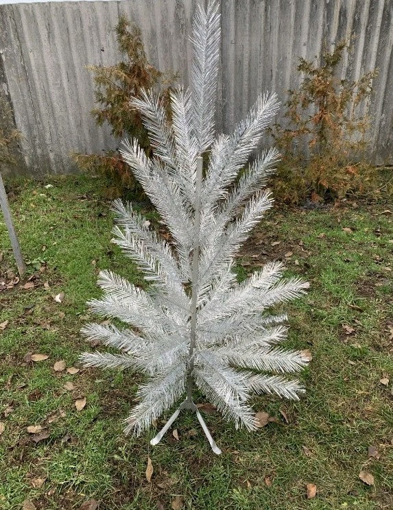 Vintage Soviet Christmas tree in silver, mid-century modern style