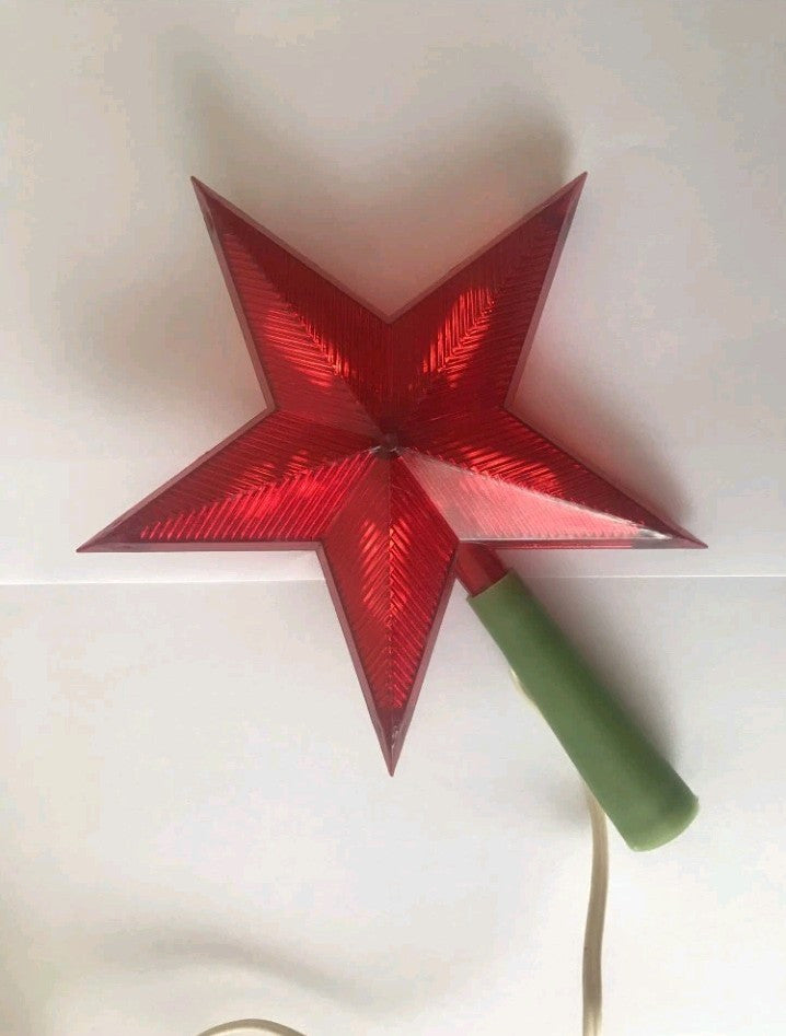 Soviet tree topper red plastic star with USSR branding