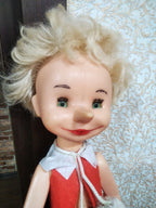 Large Soviet doll Buratino with blonde rooted hair, 21.6 inches tall