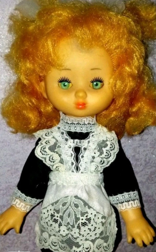 Vintage Soviet toys: pair of schoolgirl dolls with original factory shoes