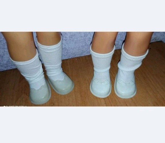 Vintage Soviet toys: pair of schoolgirl dolls with original factory shoes – detail 7