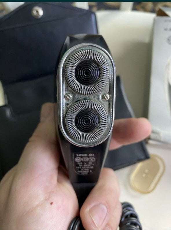 Kharkiv-6M shaver with two rotary heads and coiled power cord