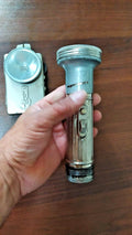 Vintage Soviet flashlight Vitebsk, flat pocket type with metal body and glass lens