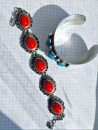 Soviet turquoise-style cuff bracelet and red coral-style bracelet – detail 12