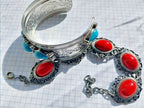 Soviet turquoise-style cuff bracelet and red coral-style bracelet – detail 9