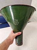 Vintage Soviet lamp shade in dark green enamel, industrial cone pendant dated 1966