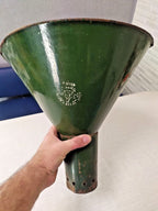 Vintage Soviet lamp shade in dark green enamel, industrial cone pendant dated 1966