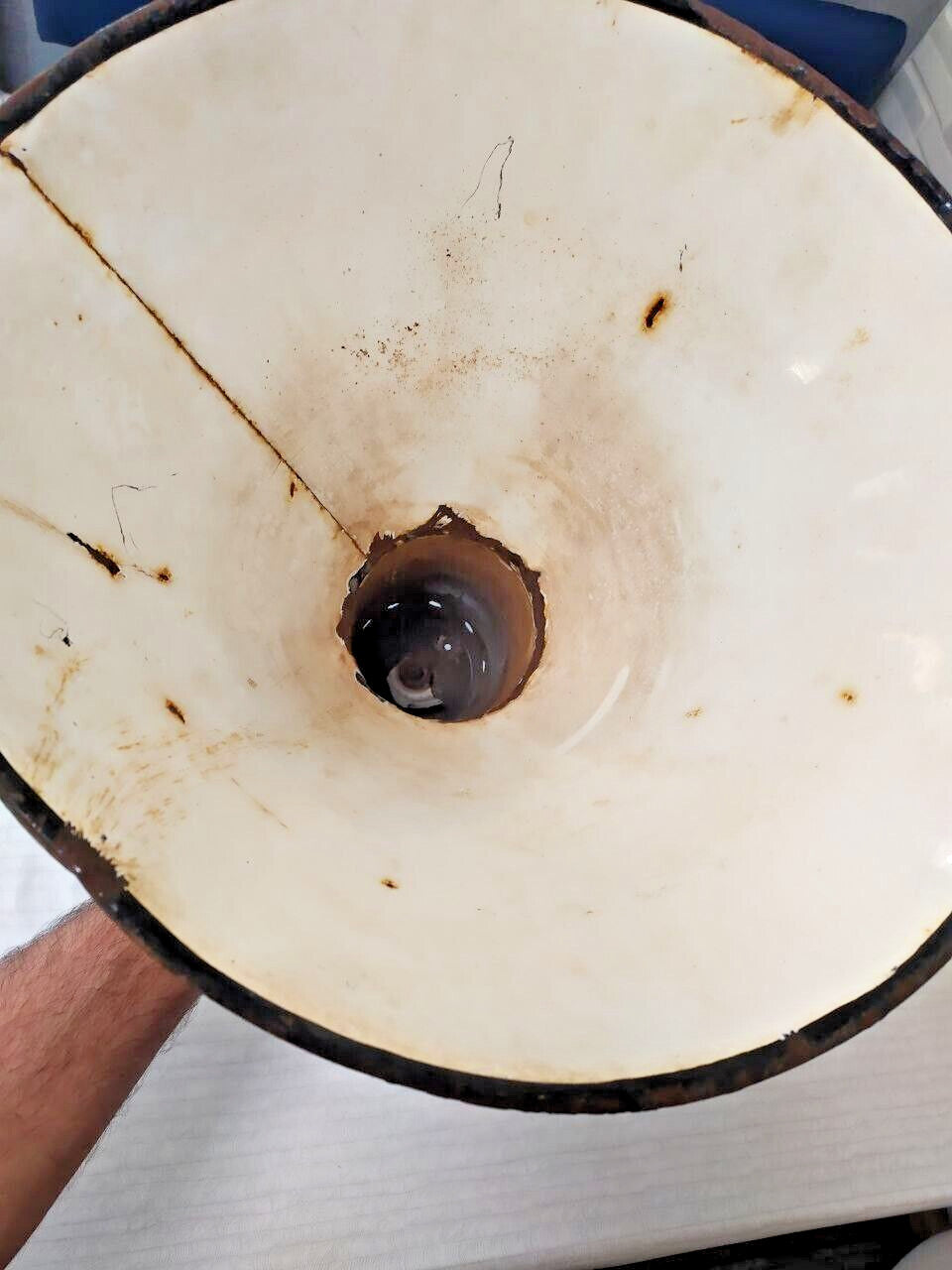 Soviet enamel lamp shade top neck with original metal hook – detail 10