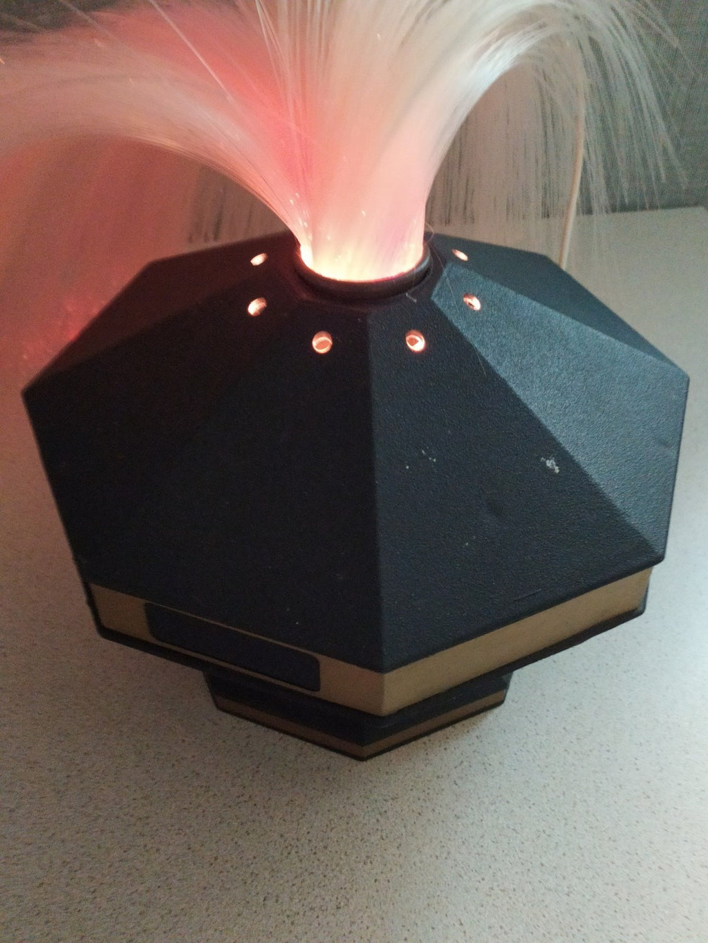 Soviet fiber optic lamp Victoria with black and gold octagonal plastic base