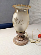 Vintage Soviet lamp VIOS with metal base and etched frosted glass tulip shade