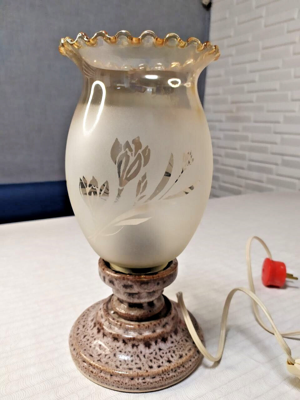 Soviet desk lamp frosted glass shade with gold-rimmed ruffled top