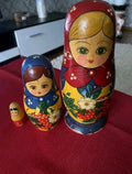 Vintage Soviet nesting dolls set of 3 with hand-painted strawberry motif on yellow