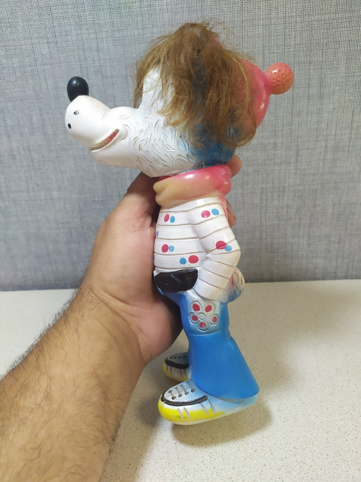 Measuring the 9 inch USSR cartoon character rubber toy