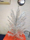 Vintage Soviet silver tinsel Christmas tree 120 cm with folding metal tripod base
