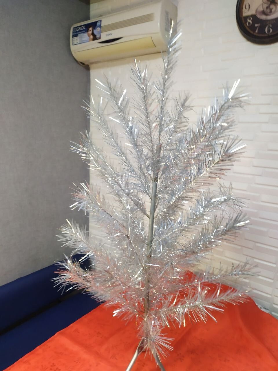 Brilliant silver tinsel needles on a vintage USSR Christmas tree