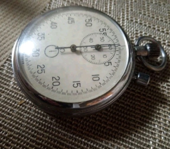 Soviet sports stopwatch Agat, side view of the case