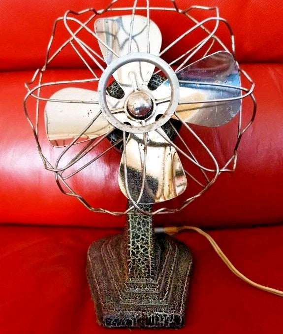 Black and red craquelure finish on a mid-1950s Soviet desk fan