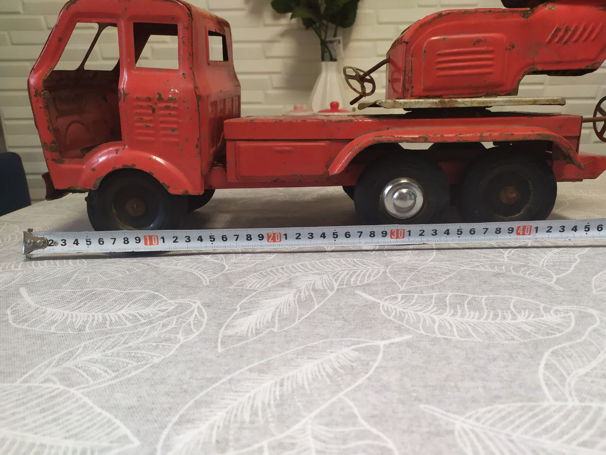 Large USSR toy ladder truck with turning mechanism, side view – detail 10