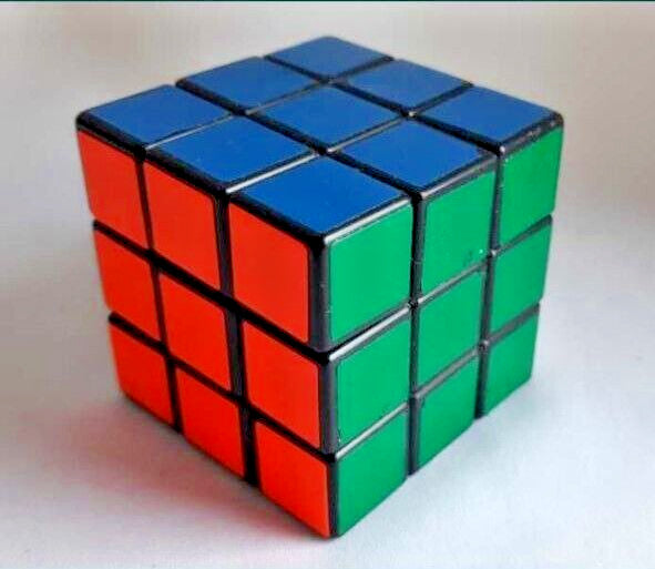Close-up of the aged colored stickers on the made in USSR cube