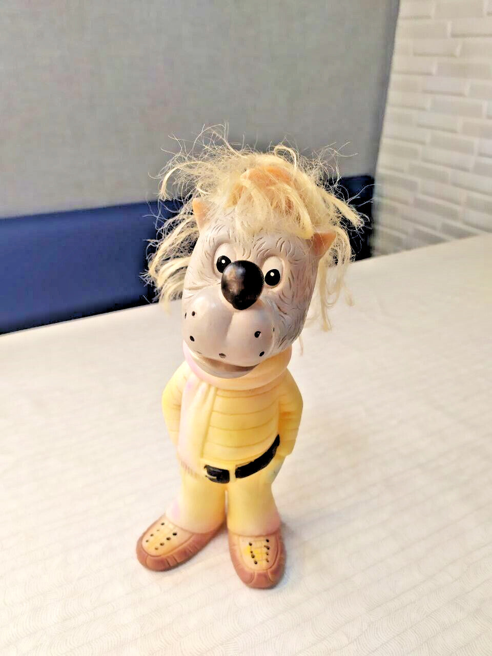 Nu Pogodi wolf rubber figure with synthetic blonde hair