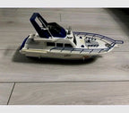 Vintage Soviet toy yacht, large 45 cm white and blue plastic cruise boat