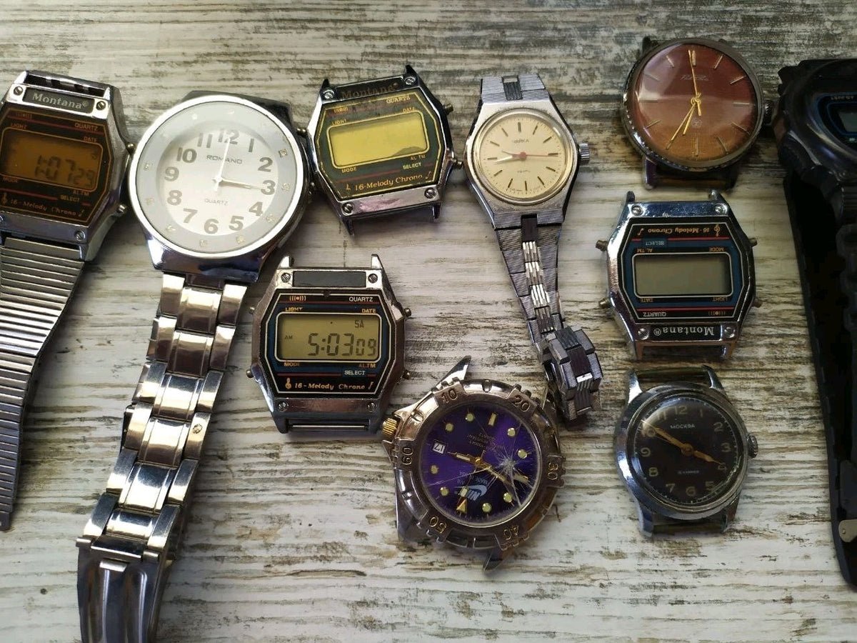 Assorted old Soviet watches laid out together – detail 19