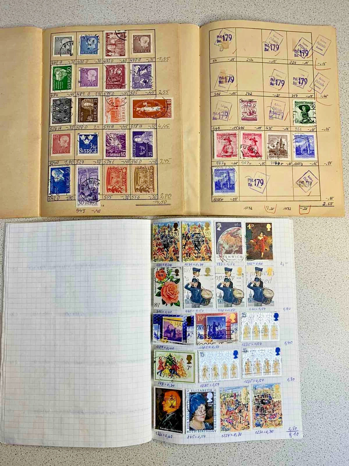 European stamps lot with handwritten collector notes and catalog values – detail 10