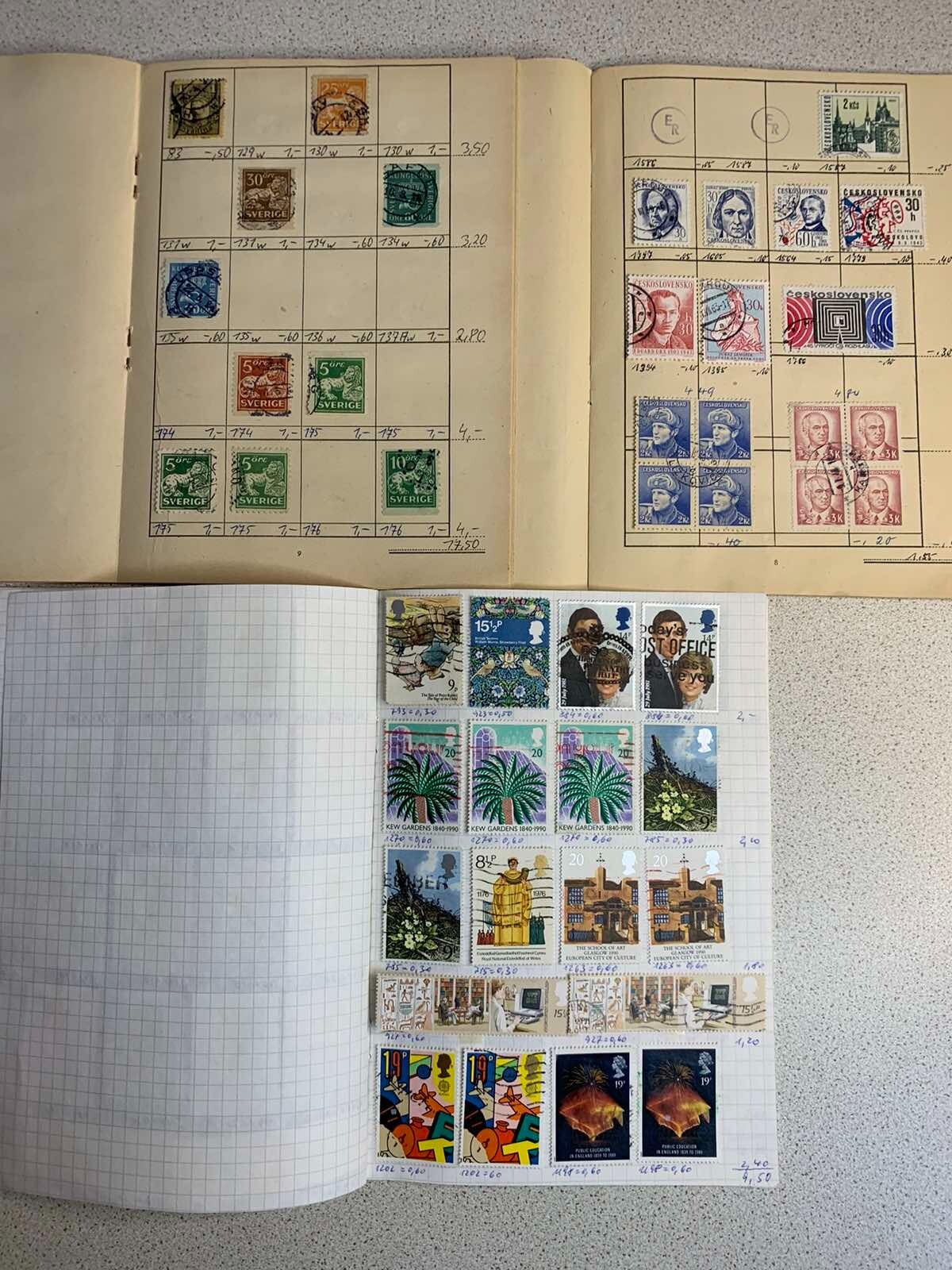 European stamps lot with handwritten collector notes and catalog values