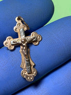 Vintage Ukrainian gold cross pendant in 14K yellow gold with crucifix design