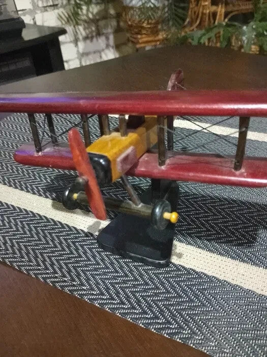 Vintage wooden airplane model, military aircraft desk and shelf model, 20 cm long