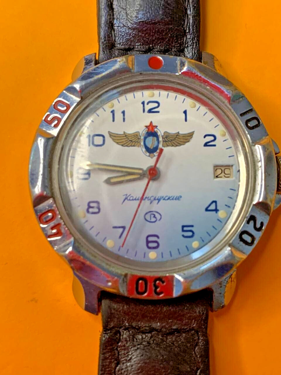Vostok Komandirskie mechanical watch with white and blue gradient Air Force dial