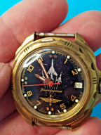 Russian military watch case back with double-headed eagle emblem