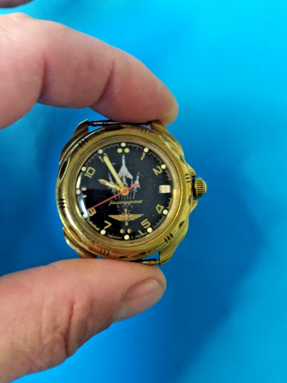 Russian military watch case back with double-headed eagle emblem – detail 6