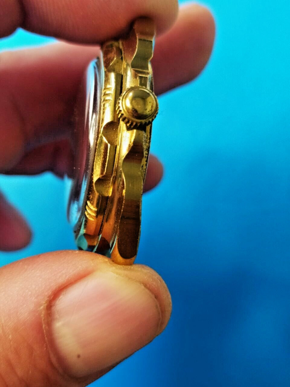 Vintage Vostok mechanical watch head without strap showing plating wear – detail 7