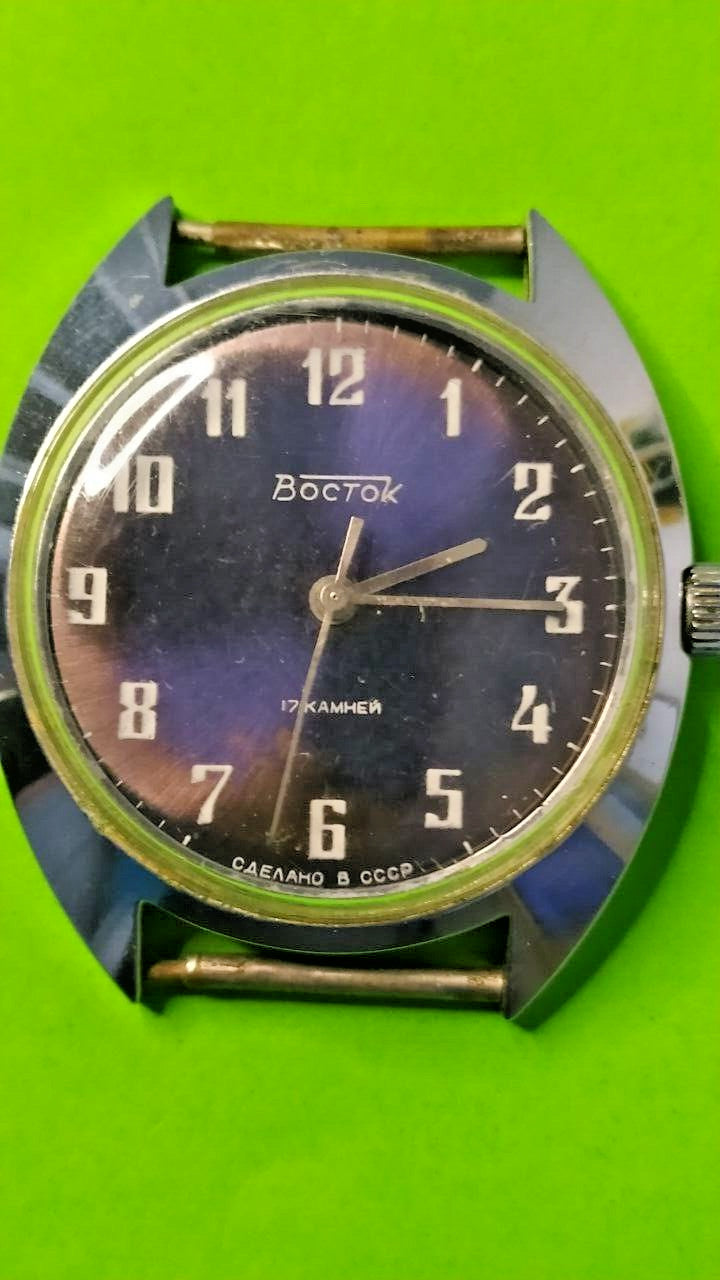 Vostok watch 17 jewels with blue-purple dial and white Arabic numerals, USSR