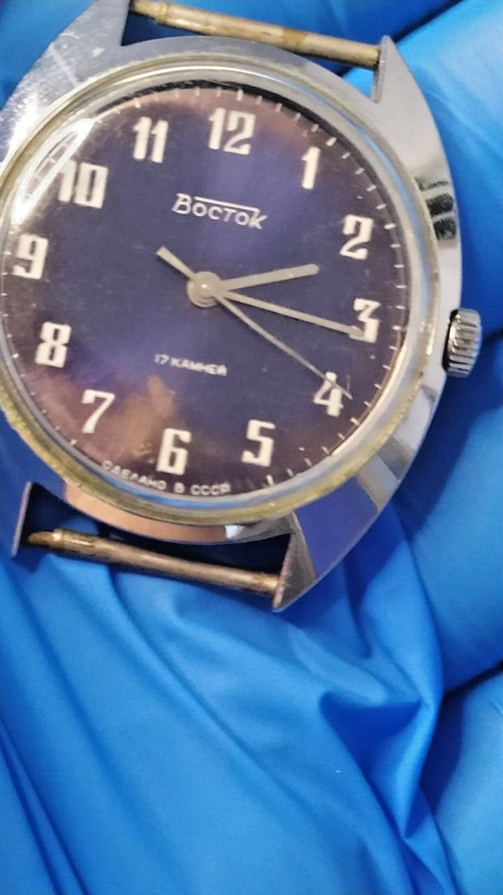 Vintage chrome-plated tonneau case Vostok mechanical watch