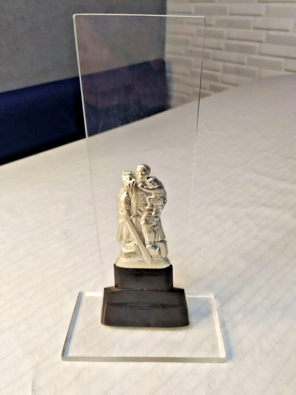 Warrior Liberator Soviet souvenir figurine in clear acrylic stand